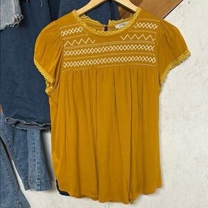 Mustard Yellow Embroidered Women's Top